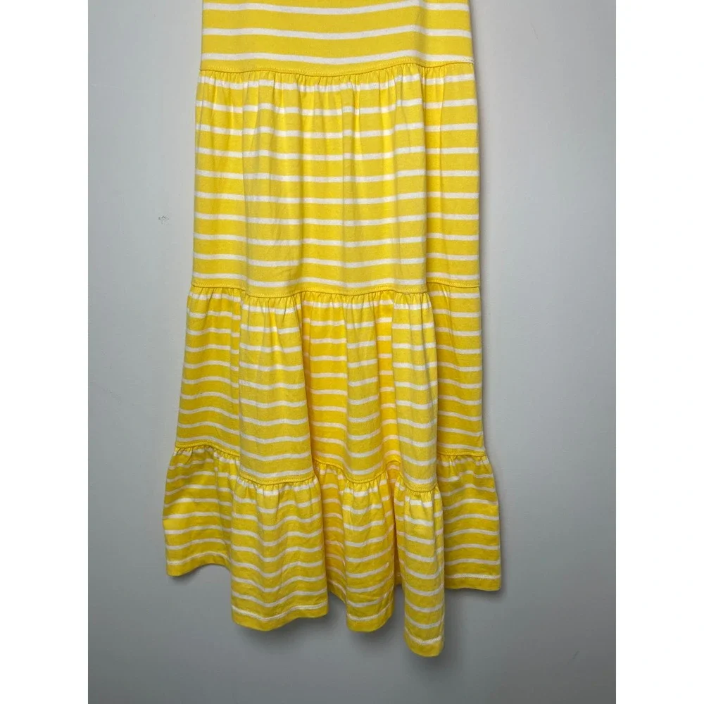 Hanna Andersson Girls Yellow White Striped Tiered Maxi Dress Size 10 140cm NWT